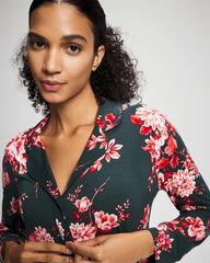 Cool Nights Long Sleeve Notch Collar with Piped Placket Pajama Top - COTTAGE FLORAL GREEN | Soma Women