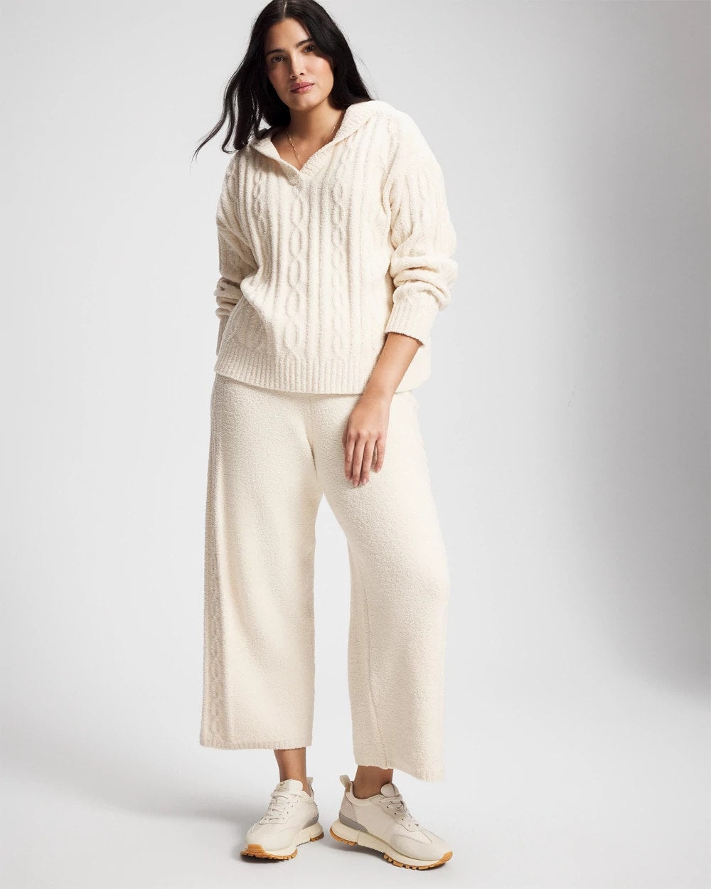 Cable Knit Plush Hoodie - PARCHMENT | Soma Women