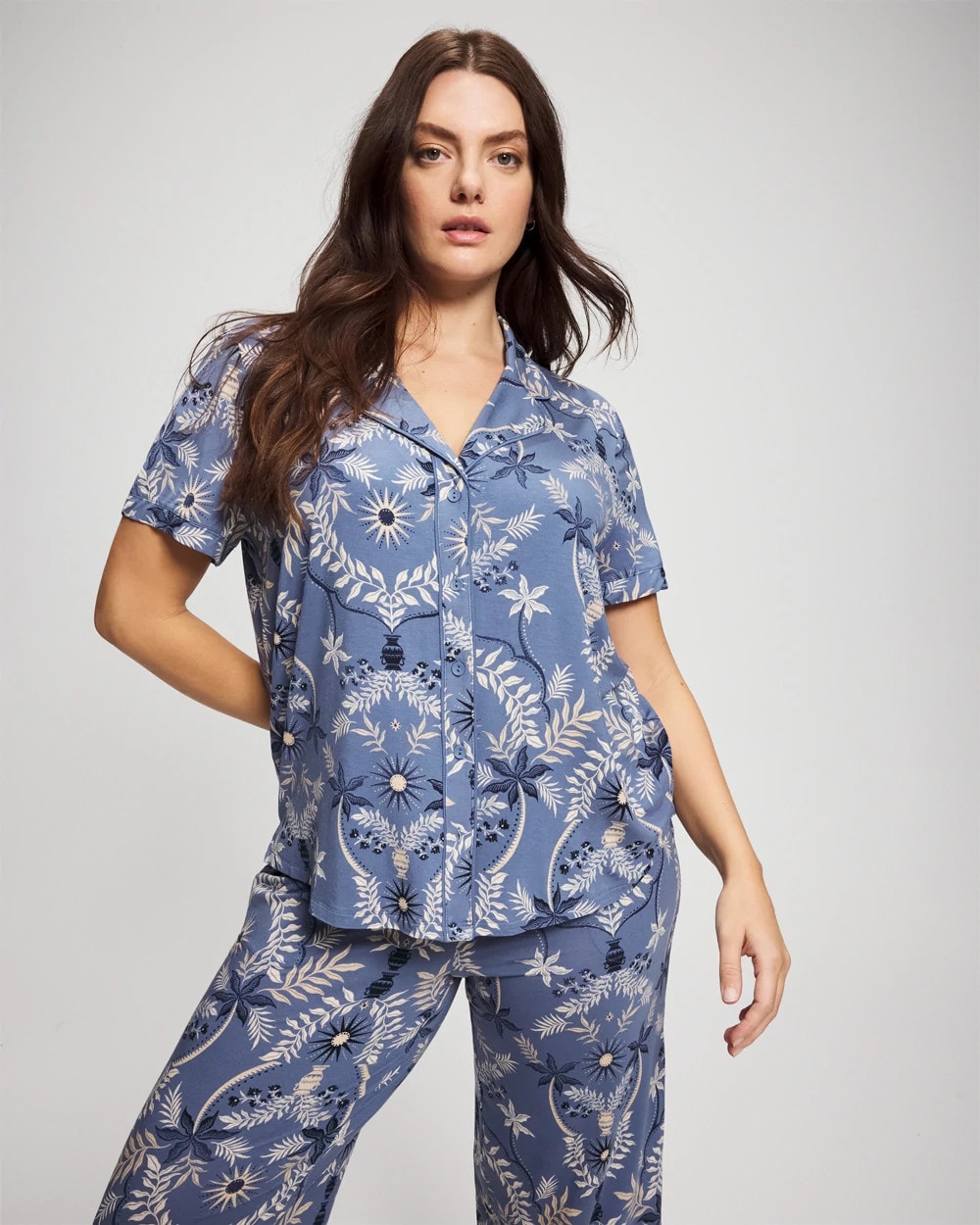 Short Sleeve Notch Collar Pajama Top - BOTANICAL TILE SUNDOWN | Soma Women