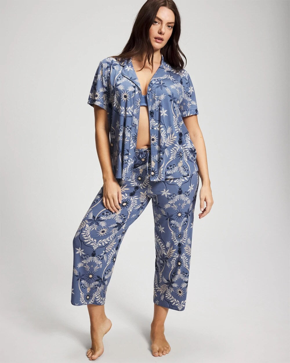 Short Sleeve Notch Collar Pajama Top - BOTANICAL TILE SUNDOWN | Soma Women