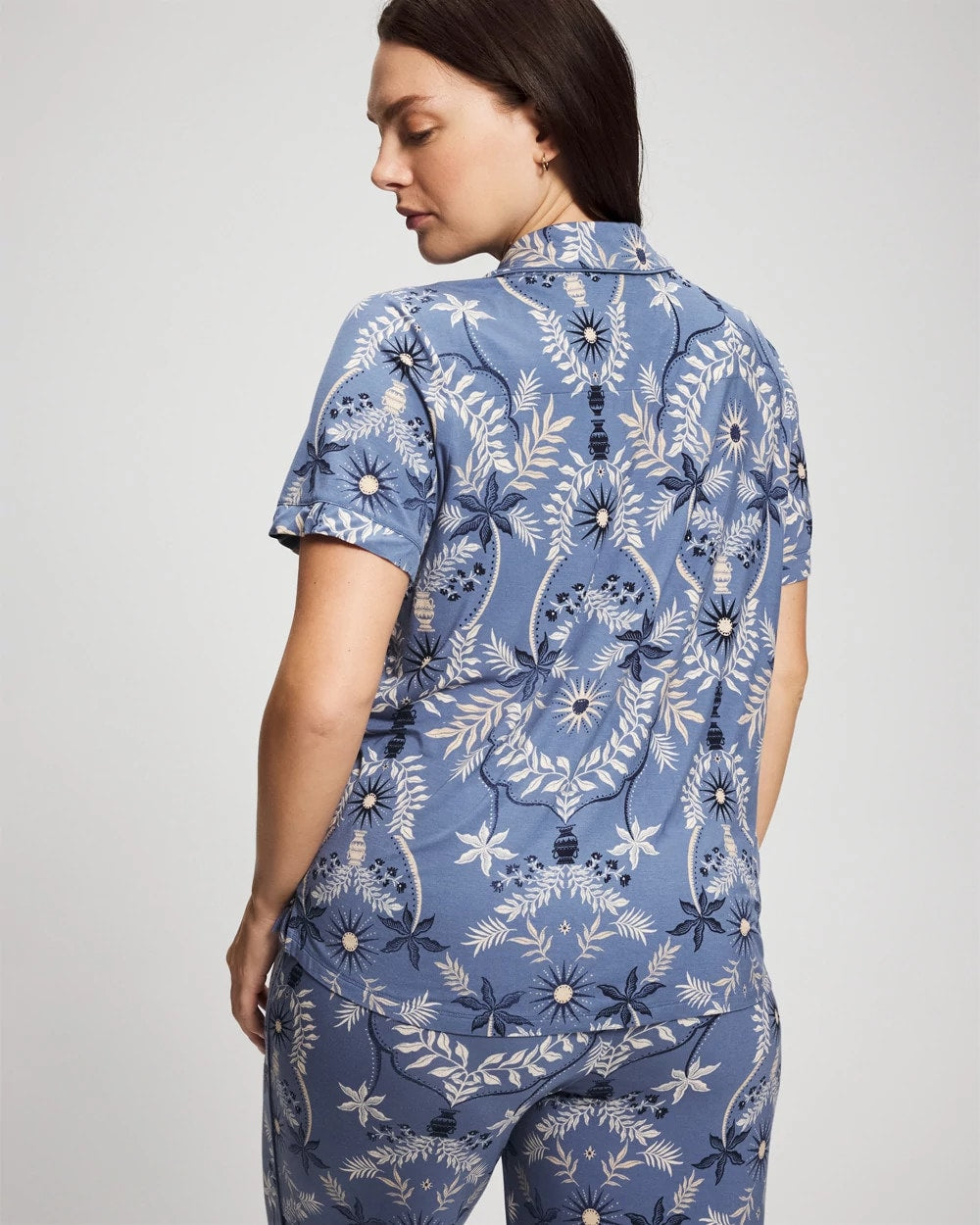 Short Sleeve Notch Collar Pajama Top - BOTANICAL TILE SUNDOWN | Soma Women
