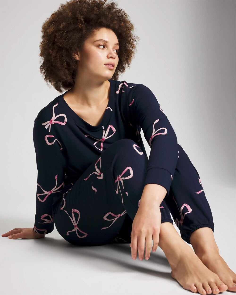 Banded Ankle Pajama Pant - BELOVED BOWS GRAND NAVY | Soma Women