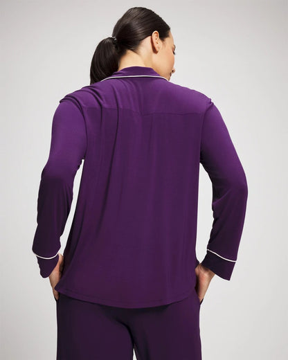 Long Sleeve Notch Collar w/ Piped Placket Pajama Top - BLACKBERRY | Soma Women
