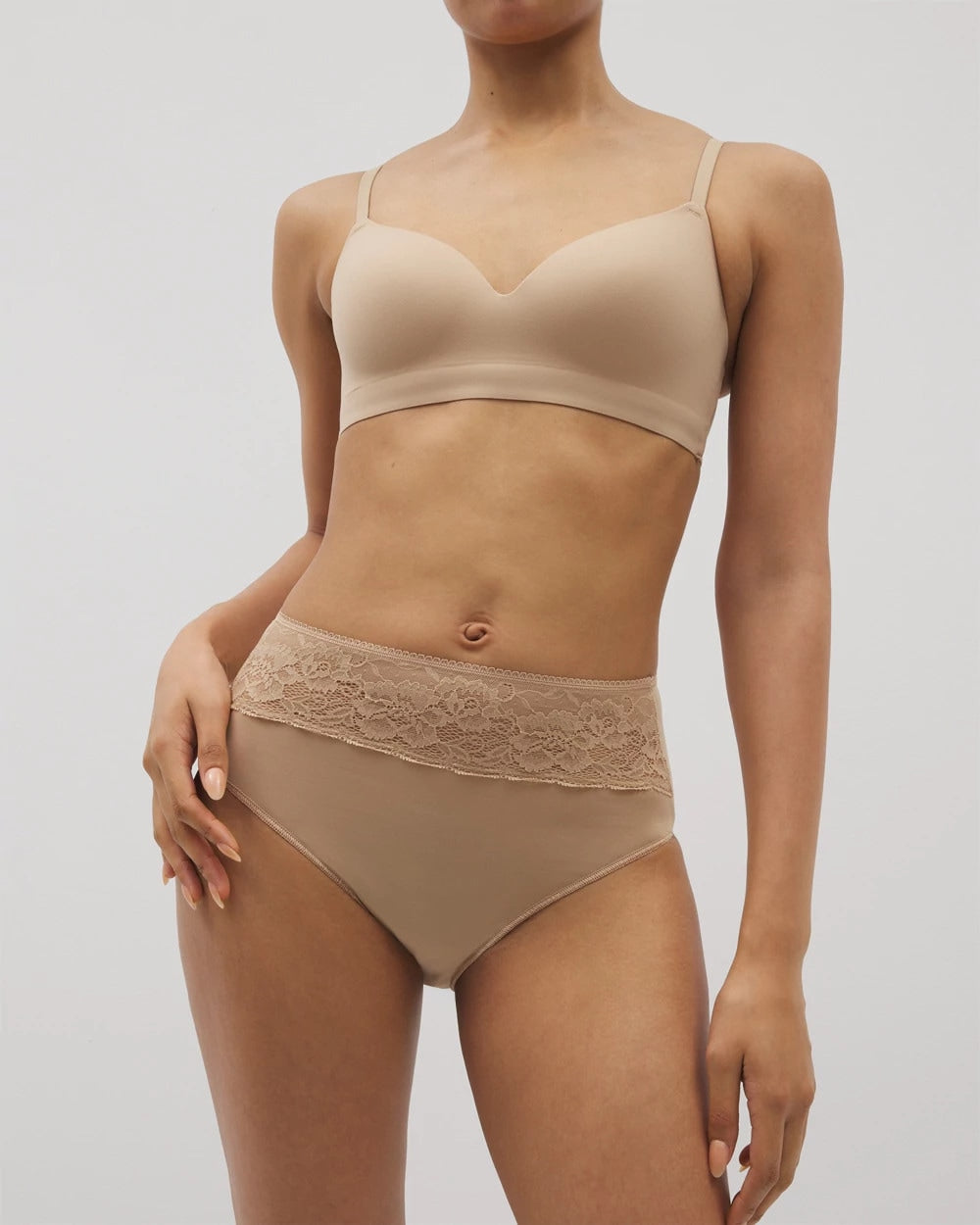 Vanishing Edge Microfiber Modern Brief Panty with Lace - WARM AMBER | Soma Women