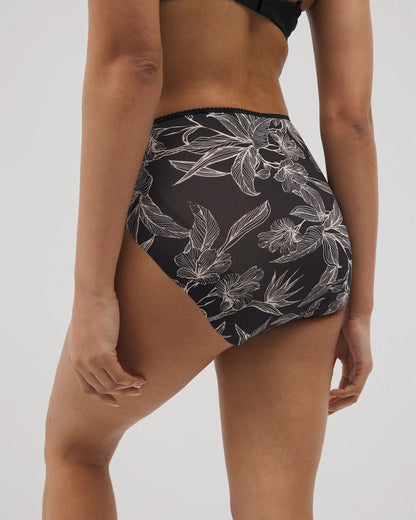 Vanishing Edge Microfiber Modern Brief Panty with Lace - PLUMERIA BLOOMS BLK CH | Soma Women
