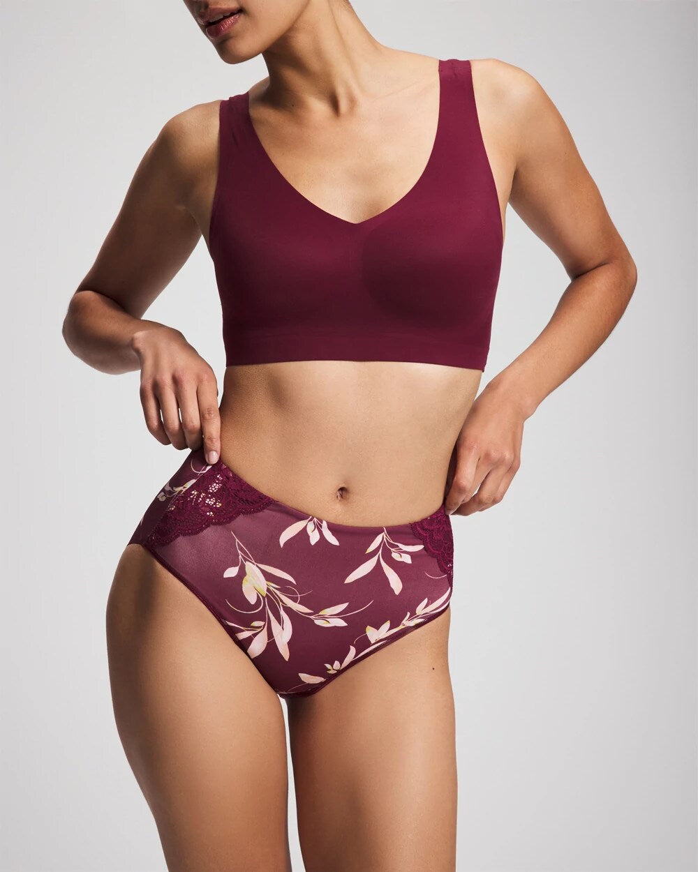 Tummy Modern Brief Panty with Lace - LUXURIOUS LEAVES M PLUM | Soma Women