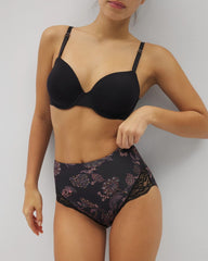 Tummy High-Waist Brief Panty with Lace - STITCH PAISLEY M BLACK | Soma Women