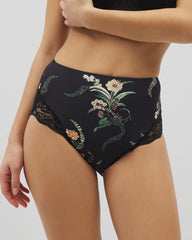 Tummy High-Waist Brief Panty with Lace - PARADISE PLUMES D M BLACK | Soma Women