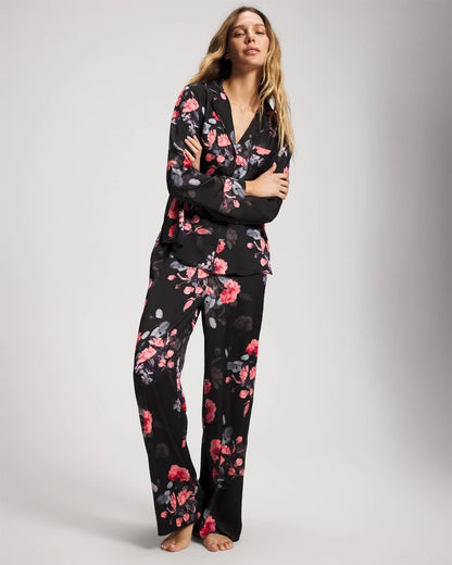 Long Sleeve Notch Collar Pajama Top - FLORAL DREAMS GRAND BLACK | Soma Women