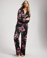 Long Sleeve Notch Collar Pajama Top - FLORAL DREAMS GRAND BLACK | Soma Women