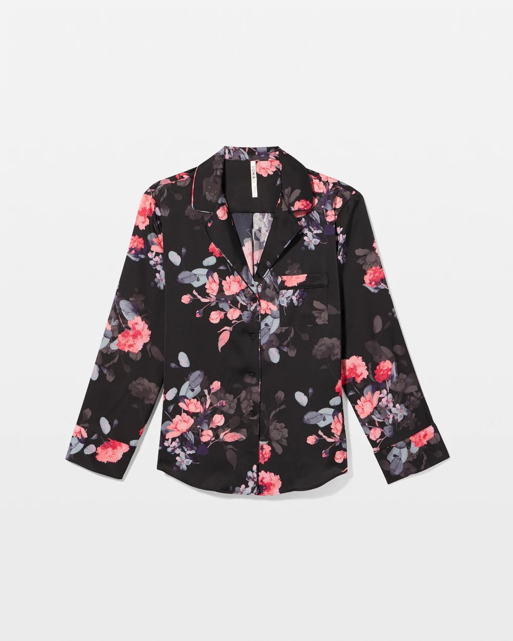 Long Sleeve Notch Collar Pajama Top - FLORAL DREAMS GRAND BLACK | Soma Women