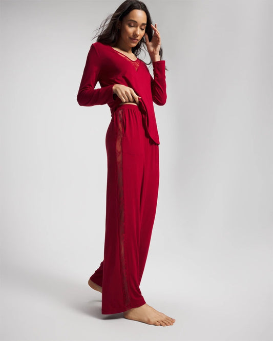 Lace Relaxed Wide Leg Pajama Pant - PAINT THE TOWN RED | Soma Women