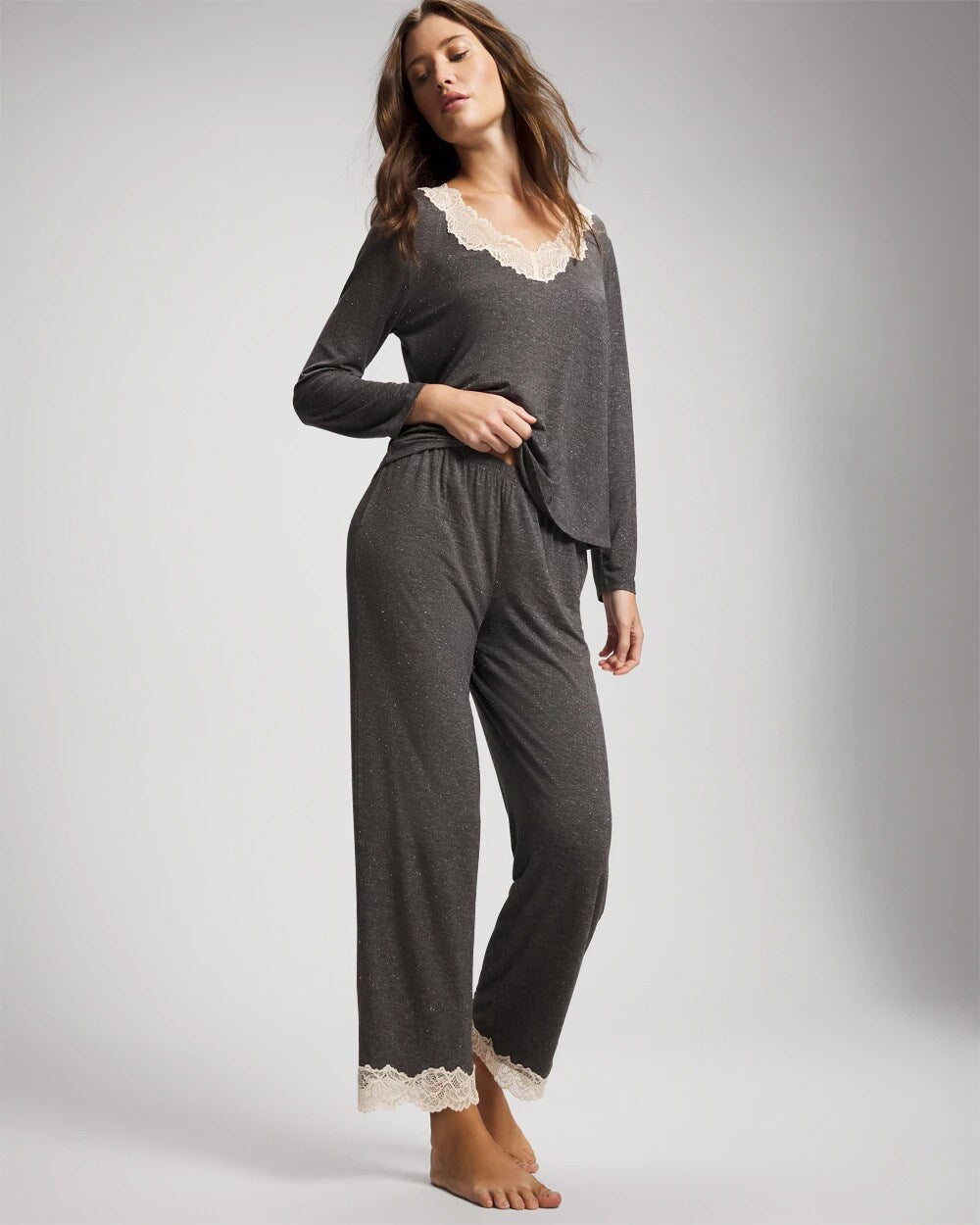 Lace Trim Pajama Pant - CHARCOAL HEATHER W/ SHINE | Soma Women