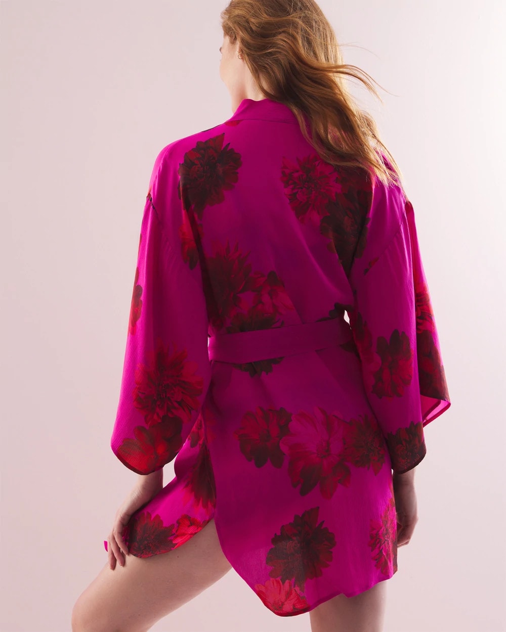 Silk Chiffon Short Robe - VA VA BLOOMS PINK | Soma Women