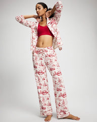 Piped Long-Sleeve Notch Pajama Top - ENCHANTED TOILE CHAMPAGNE | Soma Women