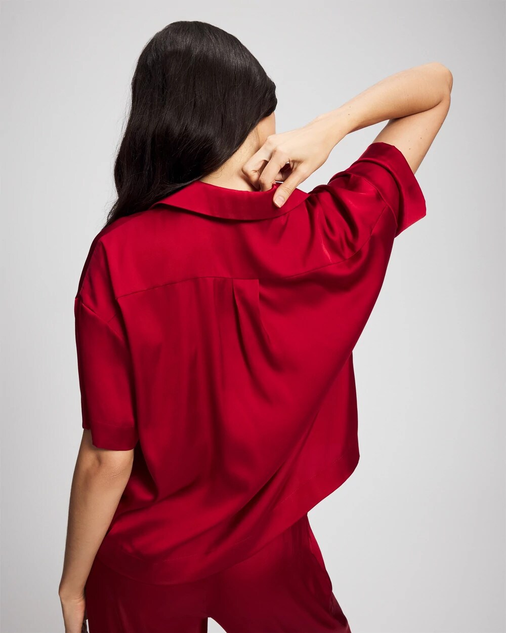 Short Sleeve Notch Collar Pajama Top - PAINT THE TOWN RED | Soma Women