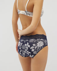 Embraceable Hipster Panty with Crochet Lace Waist - MEANDERING GARDEN M NAVY | Soma Women