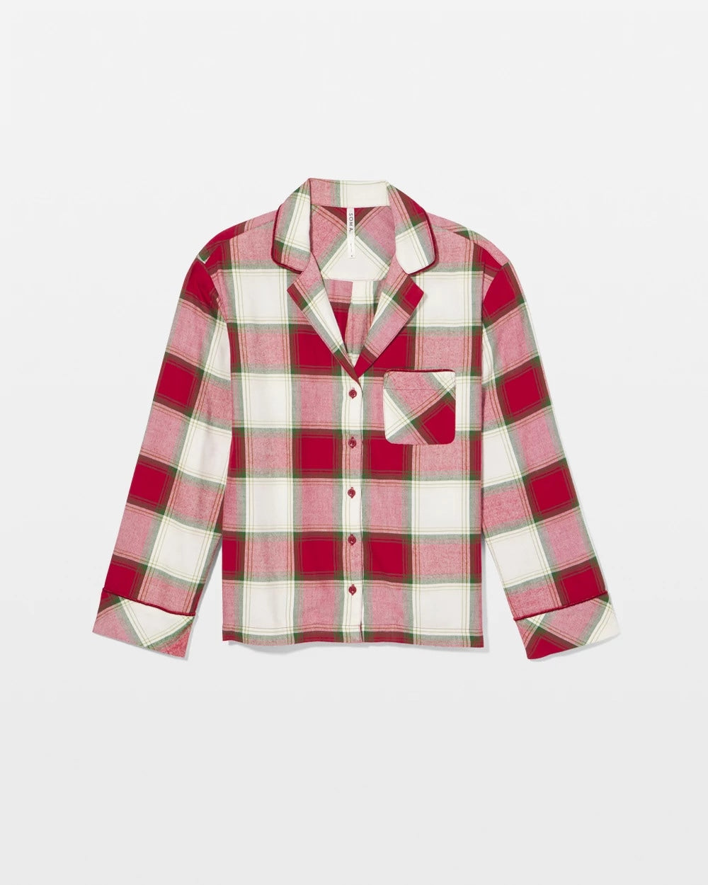Long-Sleeve Notch Collar Pajama Top - WINTER PLAID RED | Soma Women