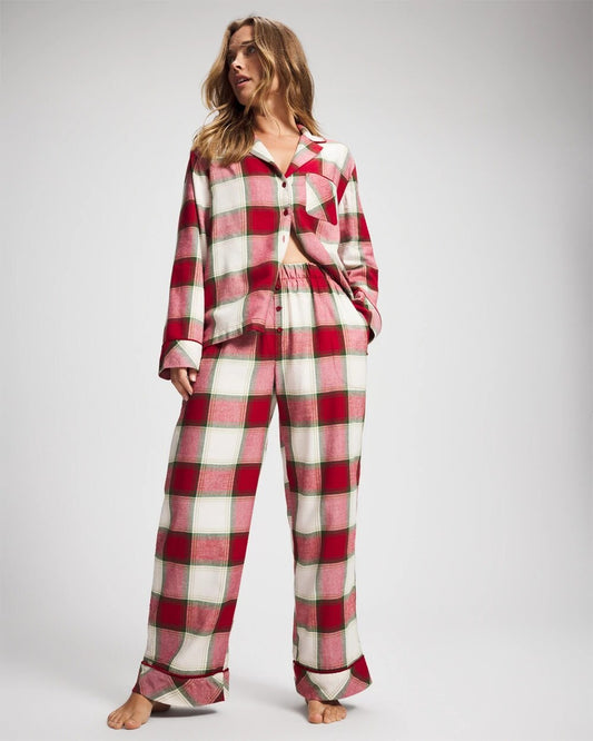 Velvet Piped Relaxed Pajama Pant - WINTER PLAID RED | Soma Women