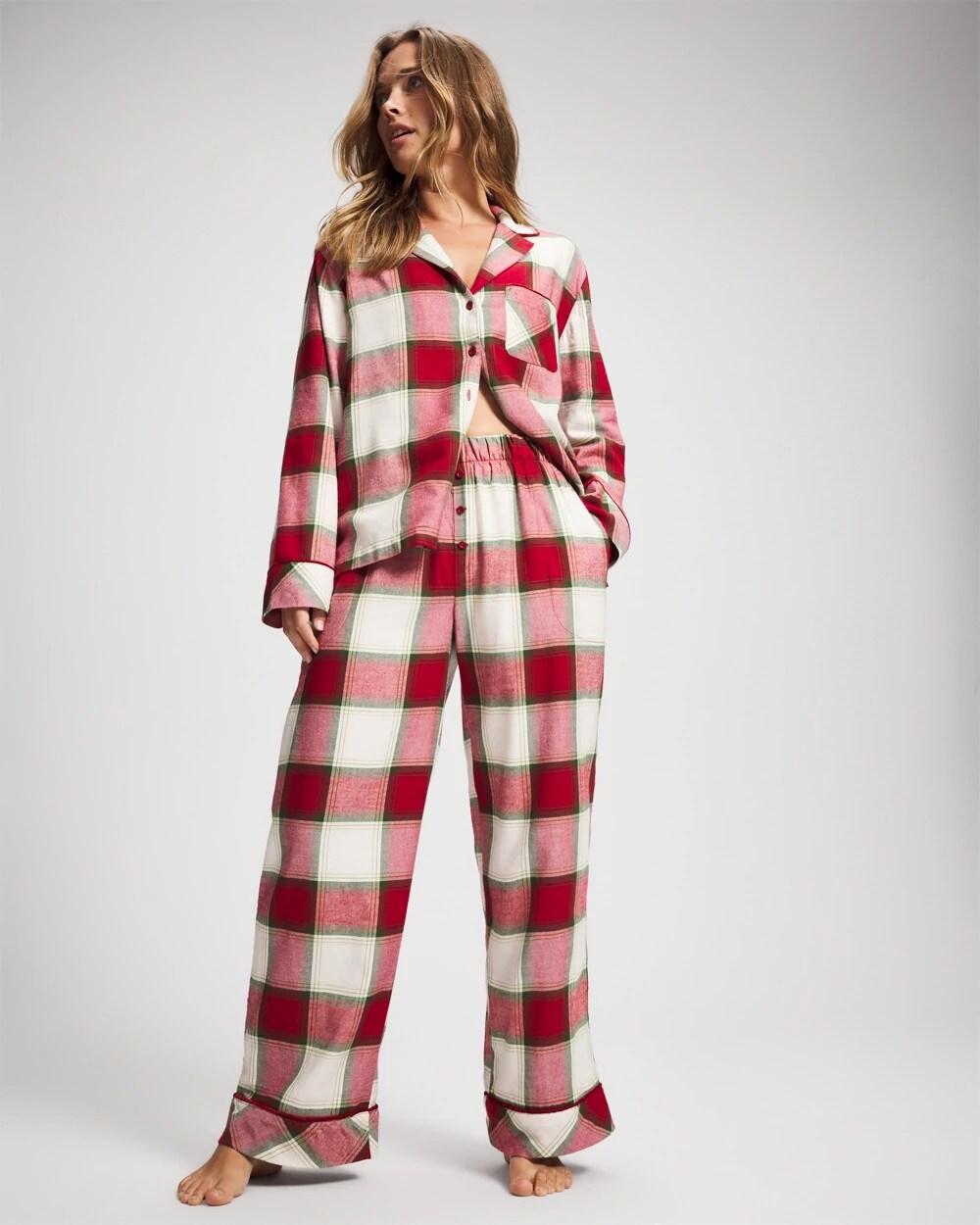 Velvet Piped Relaxed Pajama Pant - WINTER PLAID RED | Soma Women
