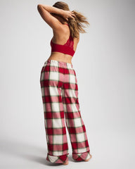 Velvet Piped Relaxed Pajama Pant - WINTER PLAID RED | Soma Women