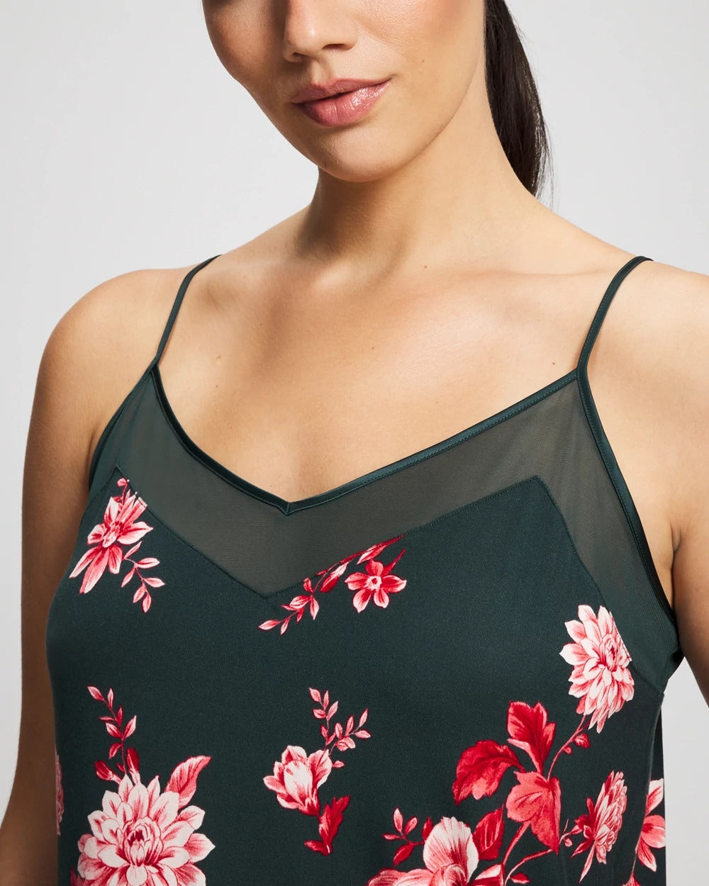 Mesh Trim Pajama Cami - COTTAGE FLORAL GREEN | Soma Women