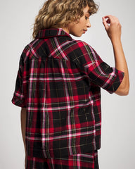 Short Sleeve Notch Collar Pajama Top - MAD FOR PLAID BLACK | Soma Women
