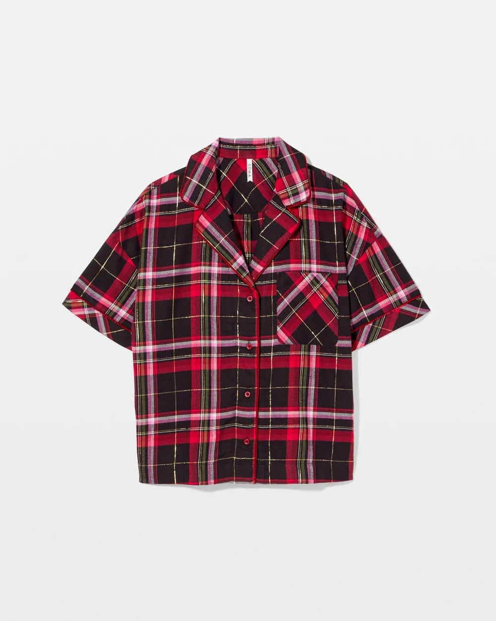 Short Sleeve Notch Collar Pajama Top - MAD FOR PLAID BLACK | Soma Women