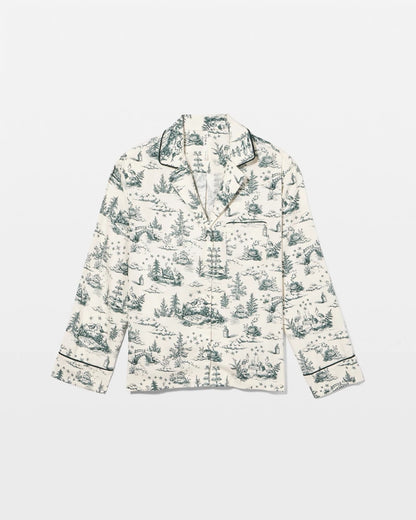 Long-Sleeve Notch Collar Pajama Top - ENCHANTED TOILE GREEN | Soma Women