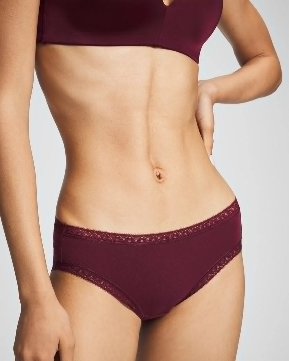 Cotton Hipster Panty with Lace Trim - VELVET PLUM | Soma Women