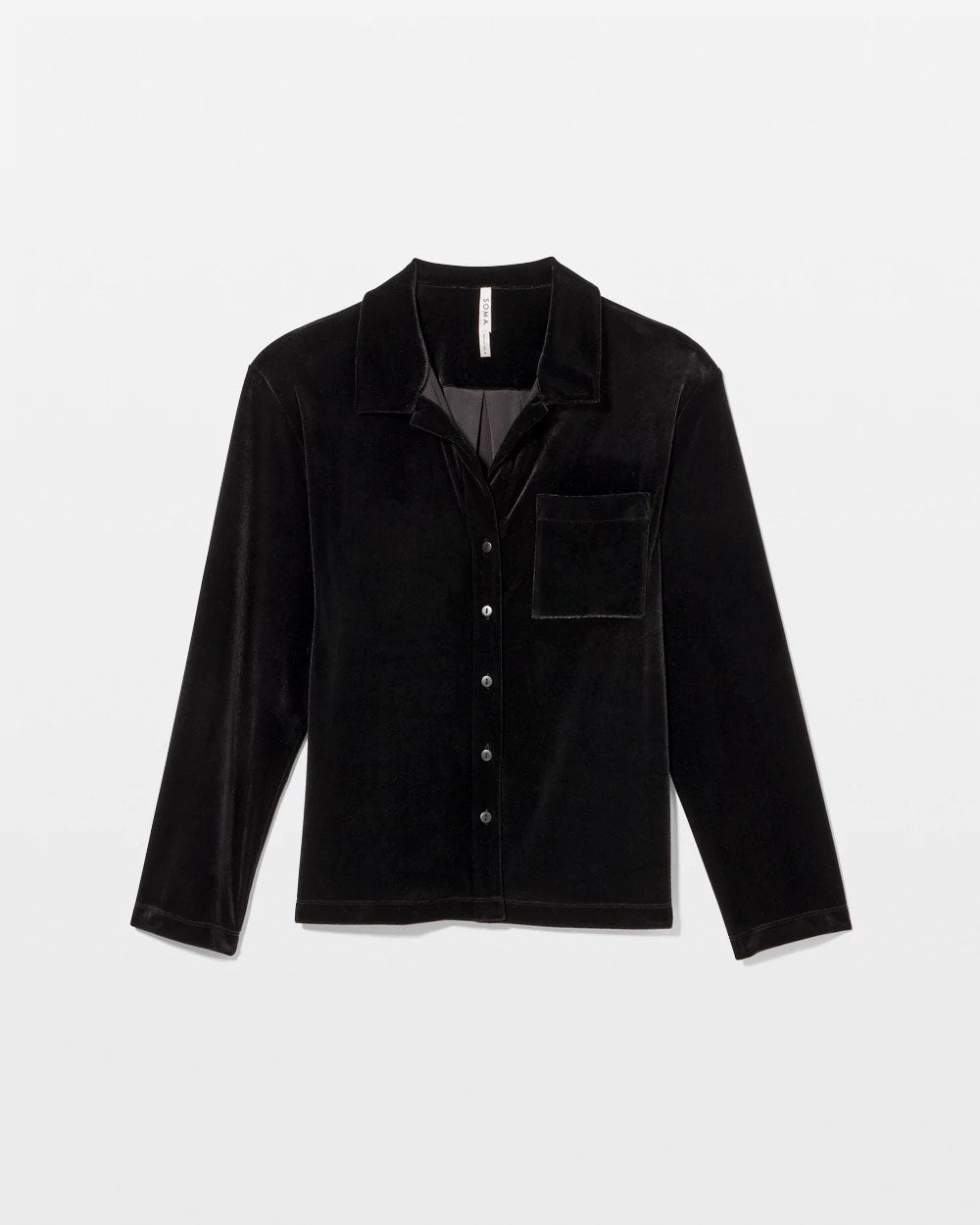 Velvet Long Sleeve Notch Collar Pajama Top - BLACK | Soma Women