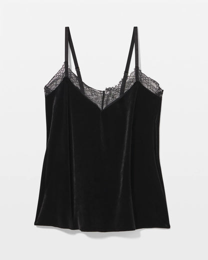Velvet Lace Trim Pajama Cami - BLACK | Soma Women