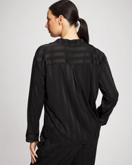 Shadow Stripe Long Sleeve Pajama Notch Collar Top - BLACK | Soma Women
