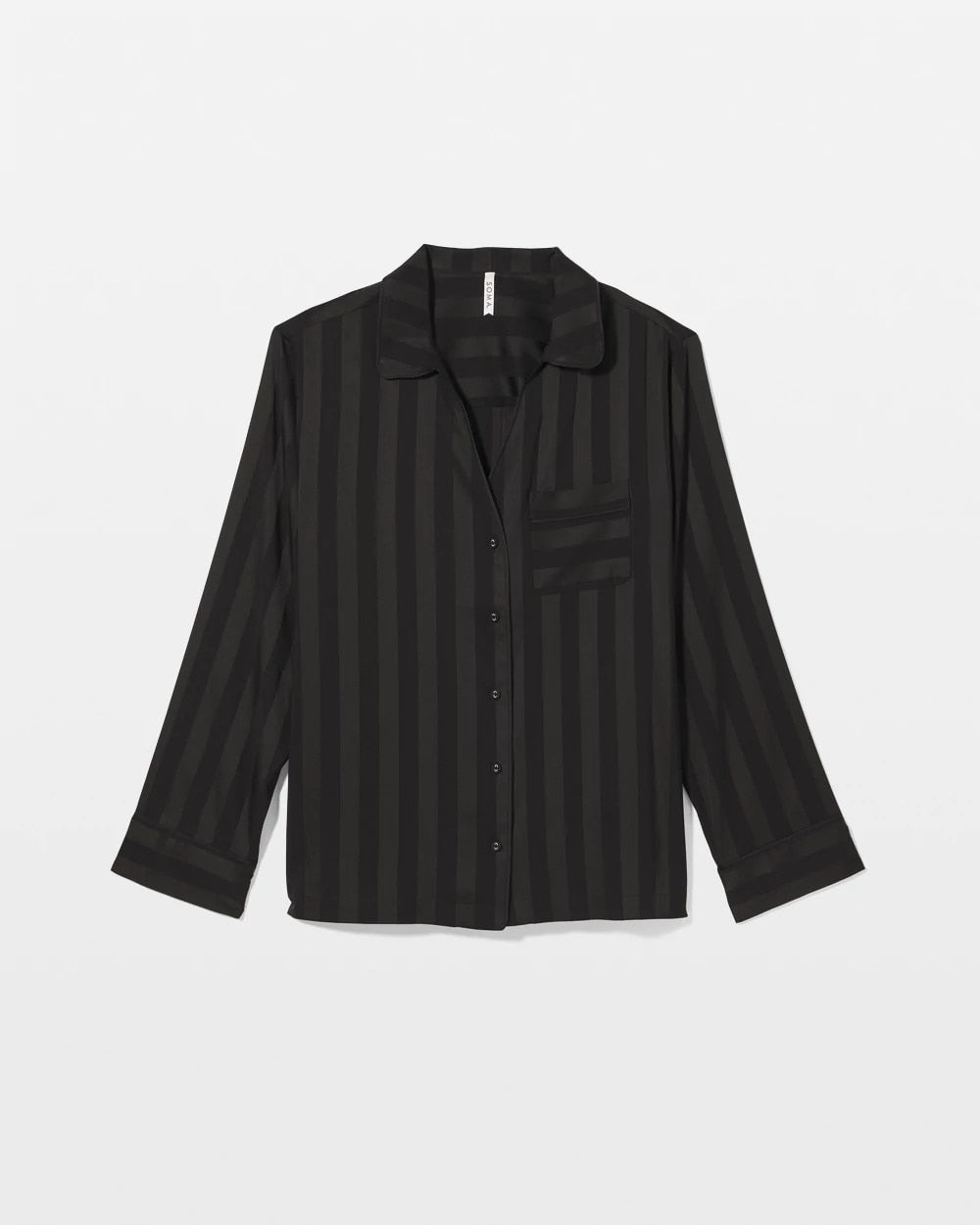 Shadow Stripe Long Sleeve Pajama Notch Collar Top - BLACK | Soma Women