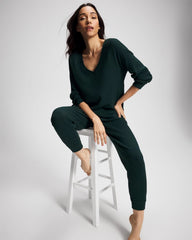 Cozy Waffle Long Sleeve V-Neck Pajama Top - GREEN JOLIE | Soma Women