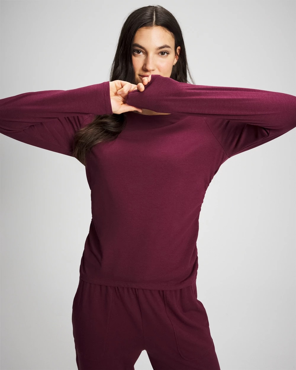 Ruched Long Sleeve Pajama Tee - VELVET PLUM | Soma Women