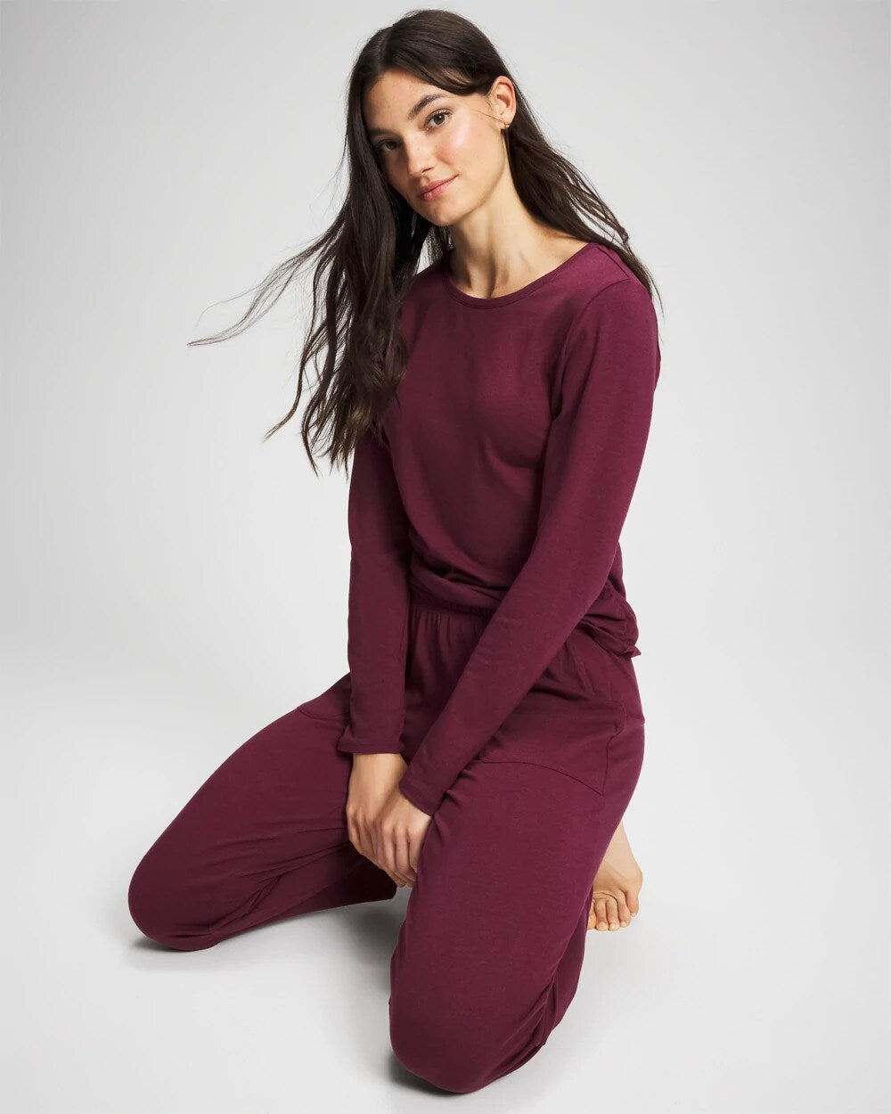 Ruched Long Sleeve Pajama Tee - VELVET PLUM | Soma Women