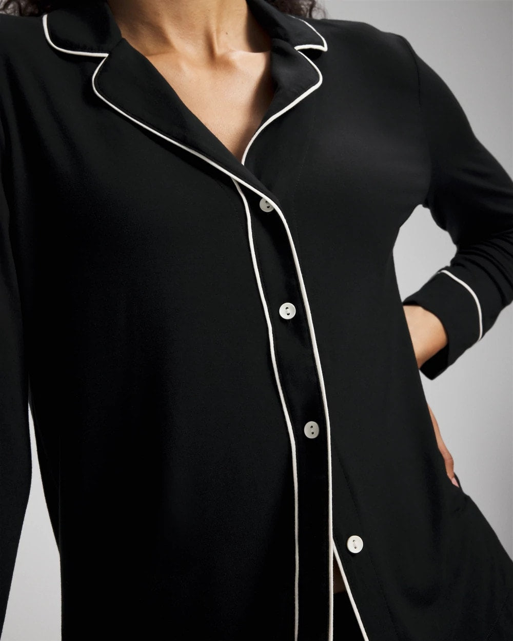 Long-Sleeve Notch Collar Pajama Top - BLACK | Soma Women
