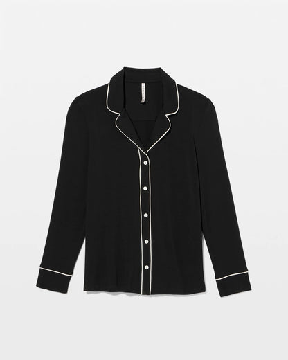 Long-Sleeve Notch Collar Pajama Top - BLACK | Soma Women
