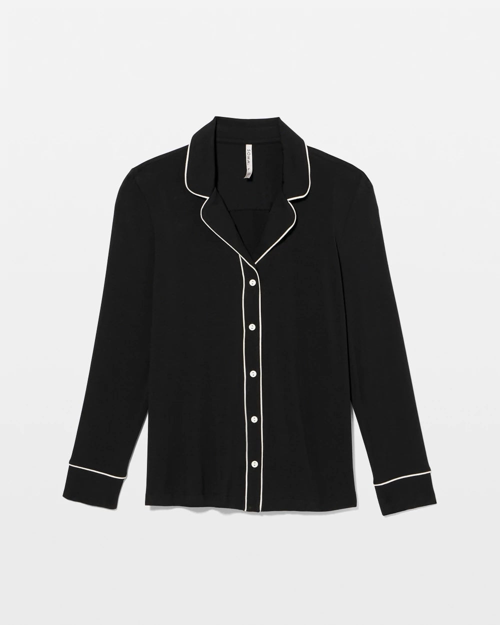 Long-Sleeve Notch Collar Pajama Top - BLACK | Soma Women