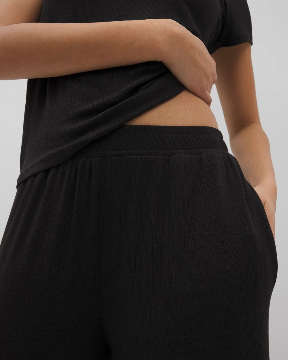 Lightweight Rib Knit Wide Leg Pajama Pants - BLACK | Soma Women