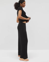 Lightweight Rib Knit Wide Leg Pajama Pants - BLACK | Soma Women