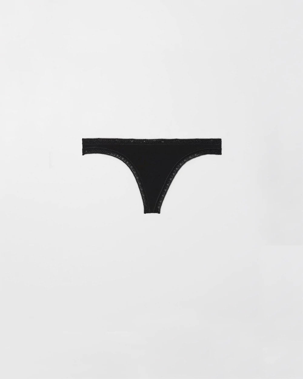 Cotton Thong Panty with Lace Trim - BLACK | Soma Women
