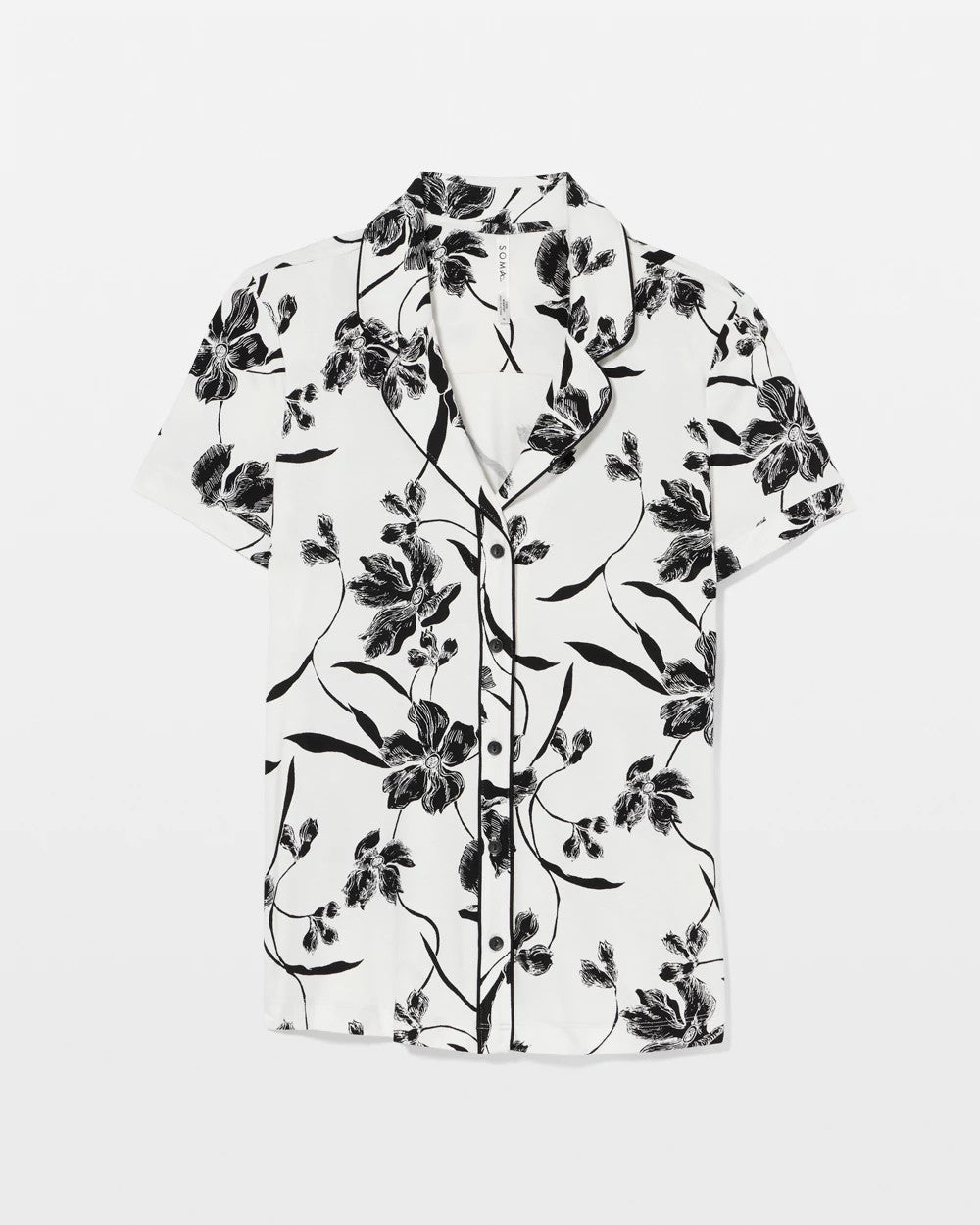 Piped Short Sleeve Notch Collar Pajama Top - REFLECTION BLOOMS CHAMP | Soma Women