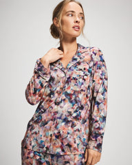 Long-Sleeve Notch Collar Pajama Top - PETAL MOSAIC PETROL | Soma Women