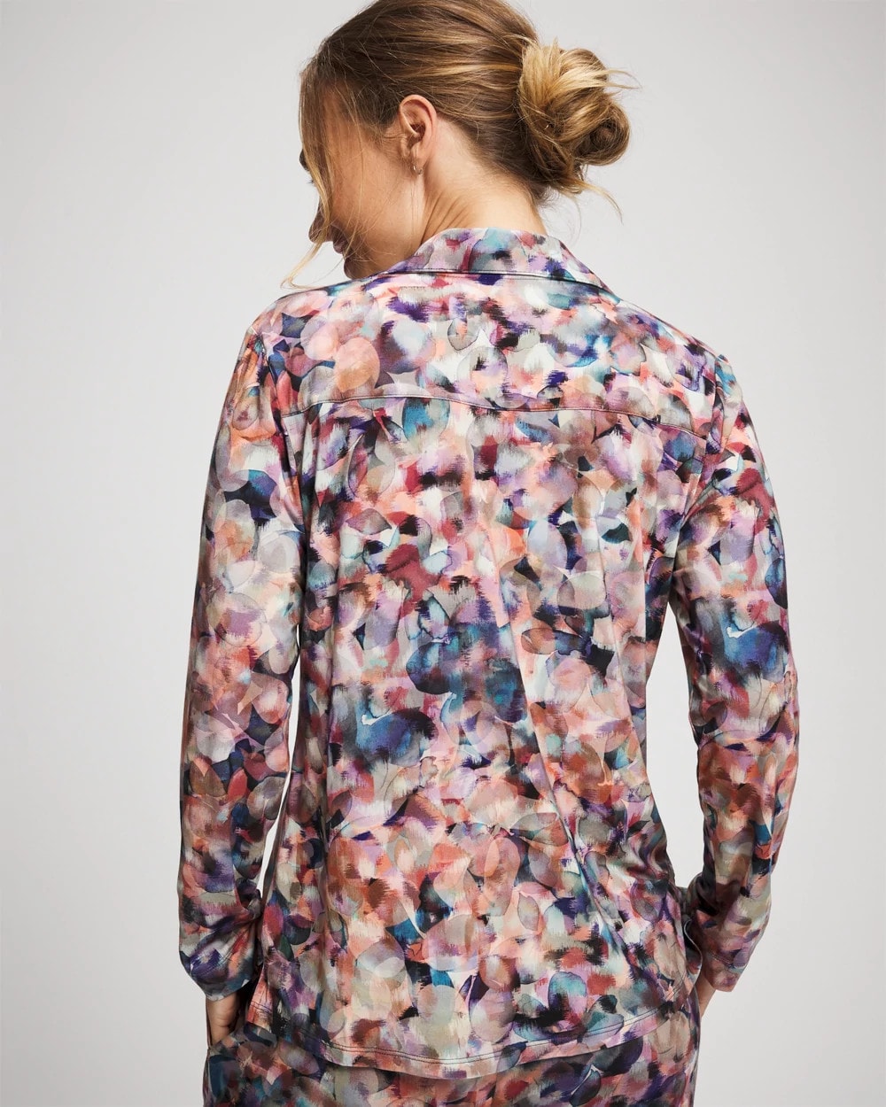 Long-Sleeve Notch Collar Pajama Top - PETAL MOSAIC PETROL | Soma Women
