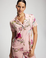Printed Short Sleeve Notch Collar - FEATHERED FANCY PINK | Soma Women
