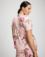Printed Short Sleeve Notch Collar - FEATHERED FANCY PINK | Soma Women