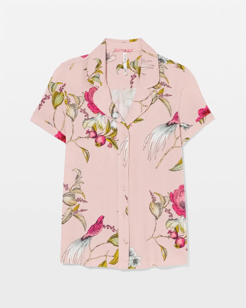 Printed Short Sleeve Notch Collar - FEATHERED FANCY PINK | Soma Women