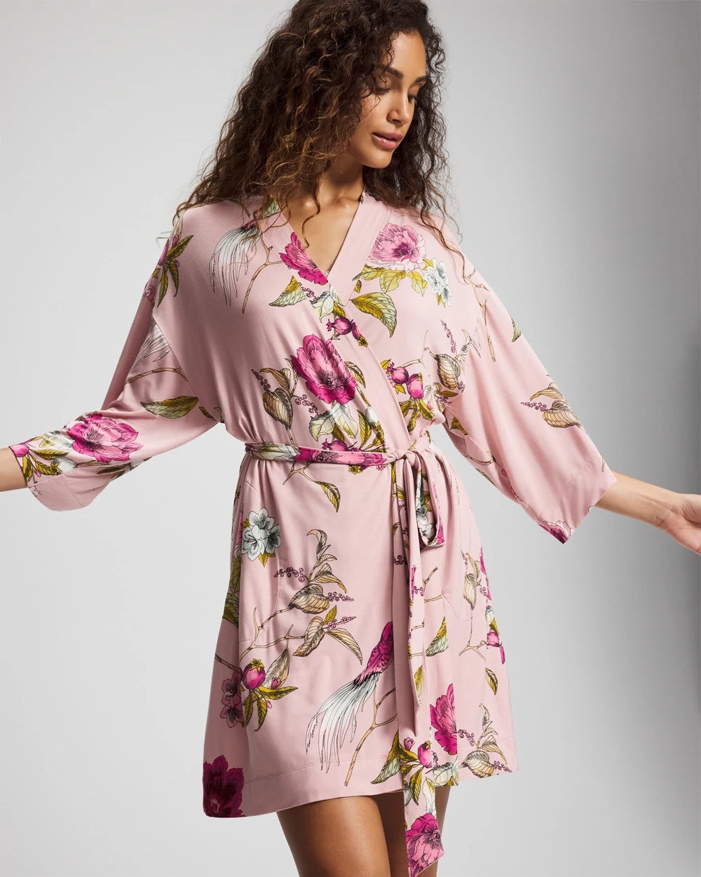 Kimono Short Robe - FEATHERED FANCY PINK | Soma Women